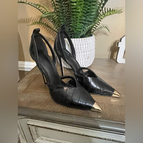 BLACK CUT OUT HEEL METAL TOE COURT SHOE SIZE 10.5 - Picture 4 of 13